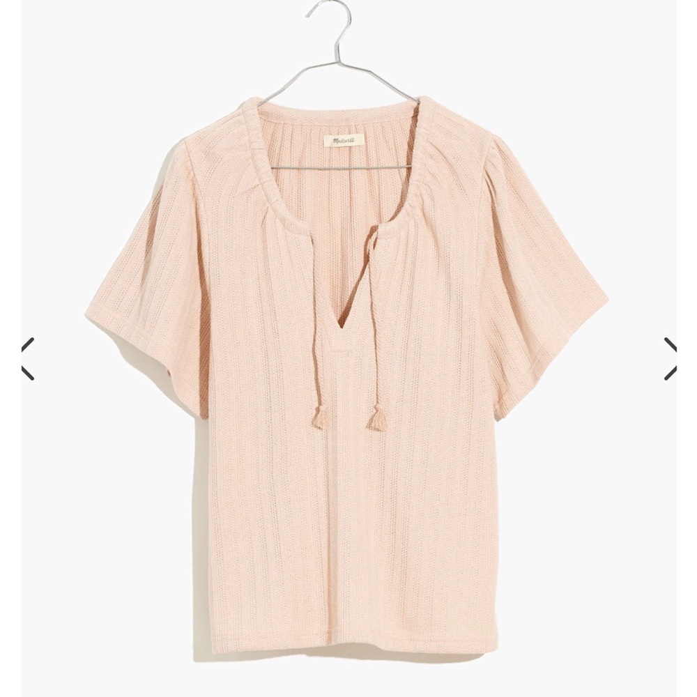 Madewell Pointelle Tie-Neck faded pink top size L